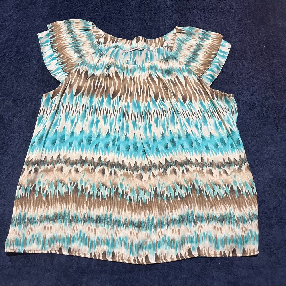 Signature By Larry Levine Blouse Womens 2X Multicolored Flutter Sleeve